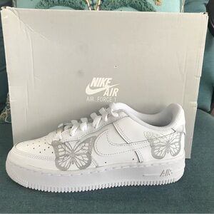 Custom Nike Air Force 1 White Silver Butterflies Youth size 3.5